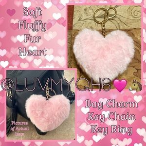 Soft Fluffy Fur Heart Bag Charm, Key Chain, Key Ring